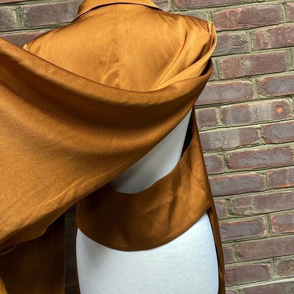 Skies Are Blue Satin Copper Double Breasted Cape Blazer Size Large NWT - Picture 5 of 13